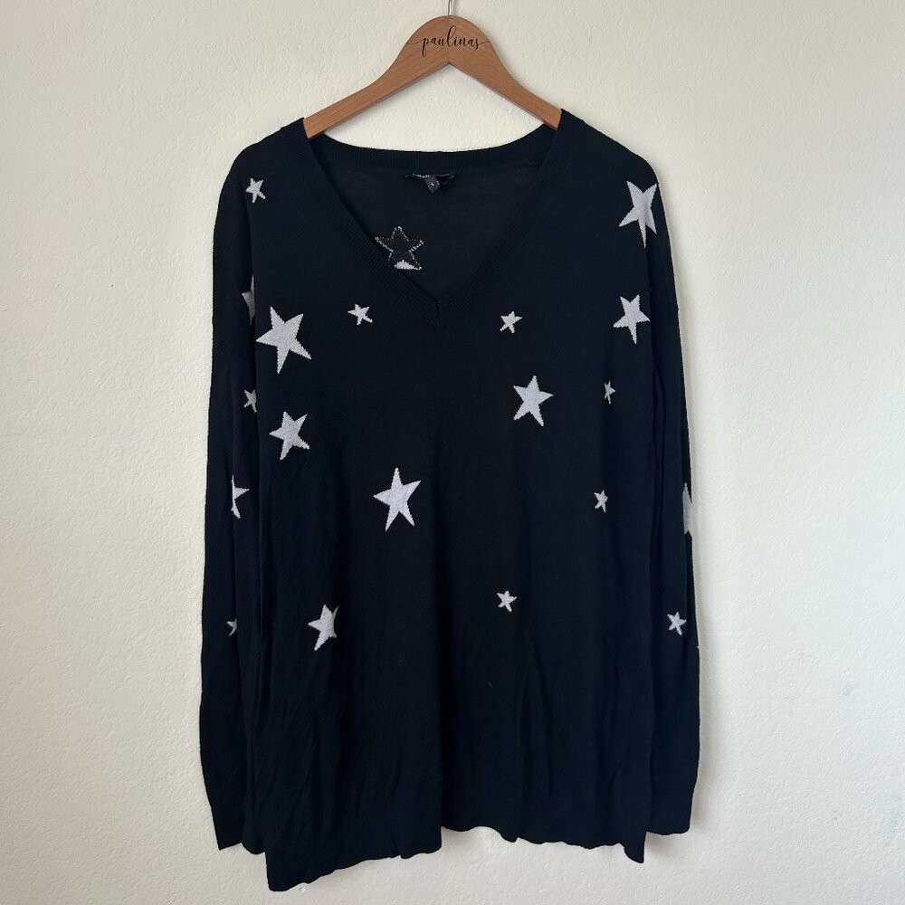 Isabella Oliver Sweater Womens Large Maternity Black Star Print VNeck Wool Top L